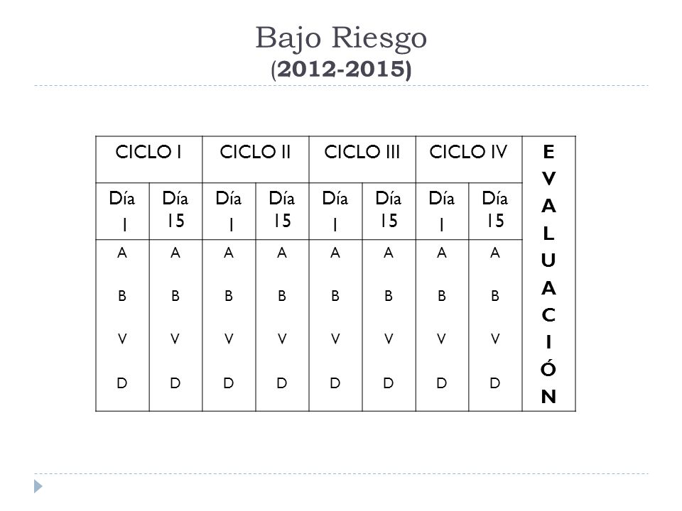 Bajo Riesgo ( ) CICLO I CICLO II CICLO III CICLO IV E V A L U
