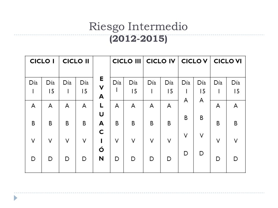 Riesgo Intermedio ( ) CICLO I CICLO II E V A L U C I Ó N