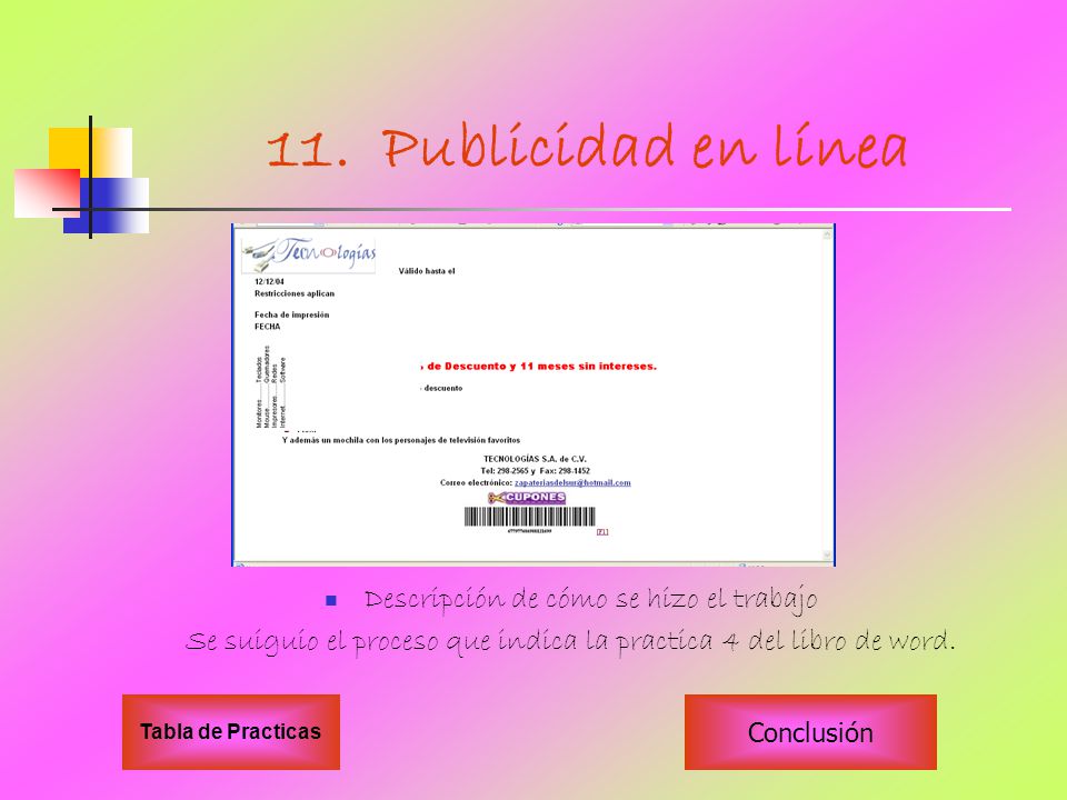 11. Publicidad en línea Descripción de cómo se hizo el trabajo