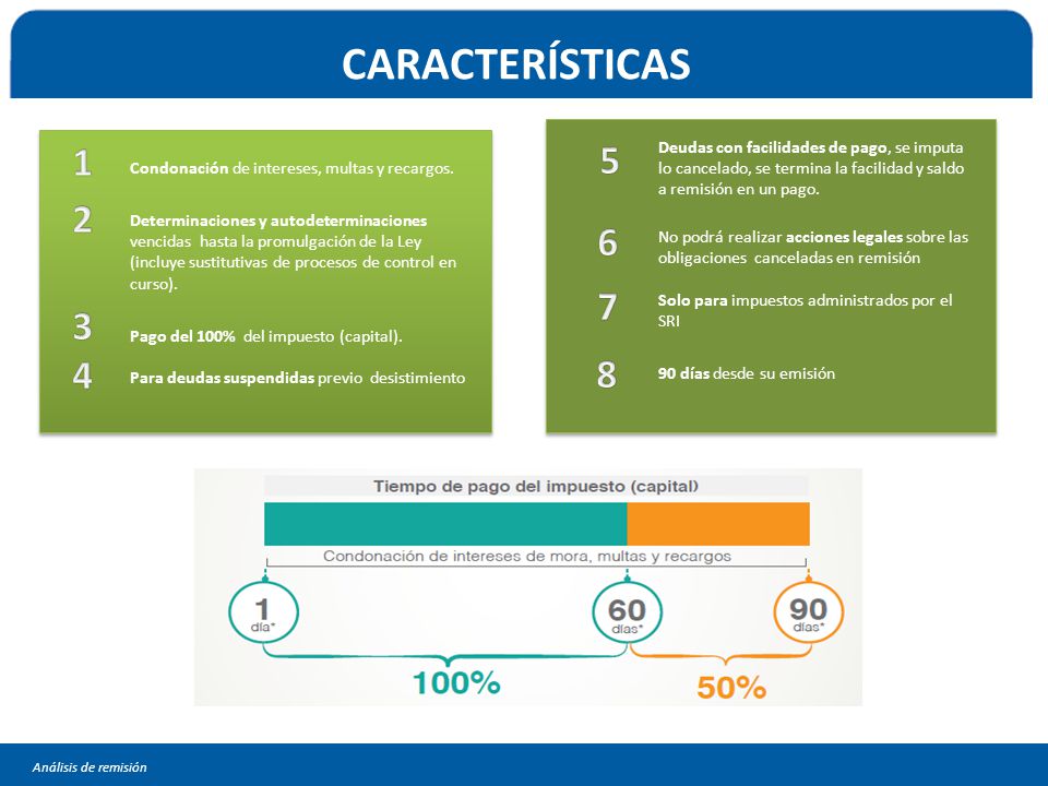 CARACTERÍSTICAS Deudas con facilidades de pago, se imputa lo cancelado, se termina la facilidad y saldo a remisión en un pago.