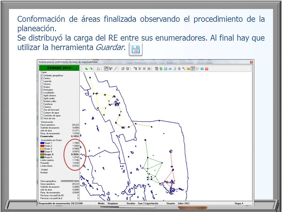 Conformación de áreas finalizada observando el procedimiento de la planeación.