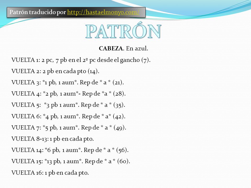 PATRÓN Patrón traducido por   CABEZA. En azul.