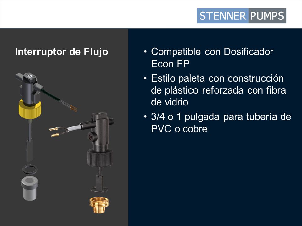 Interruptor de Flujo Compatible con Dosificador Econ FP. Estilo paleta con construcción de plástico reforzada con fibra de vidrio.