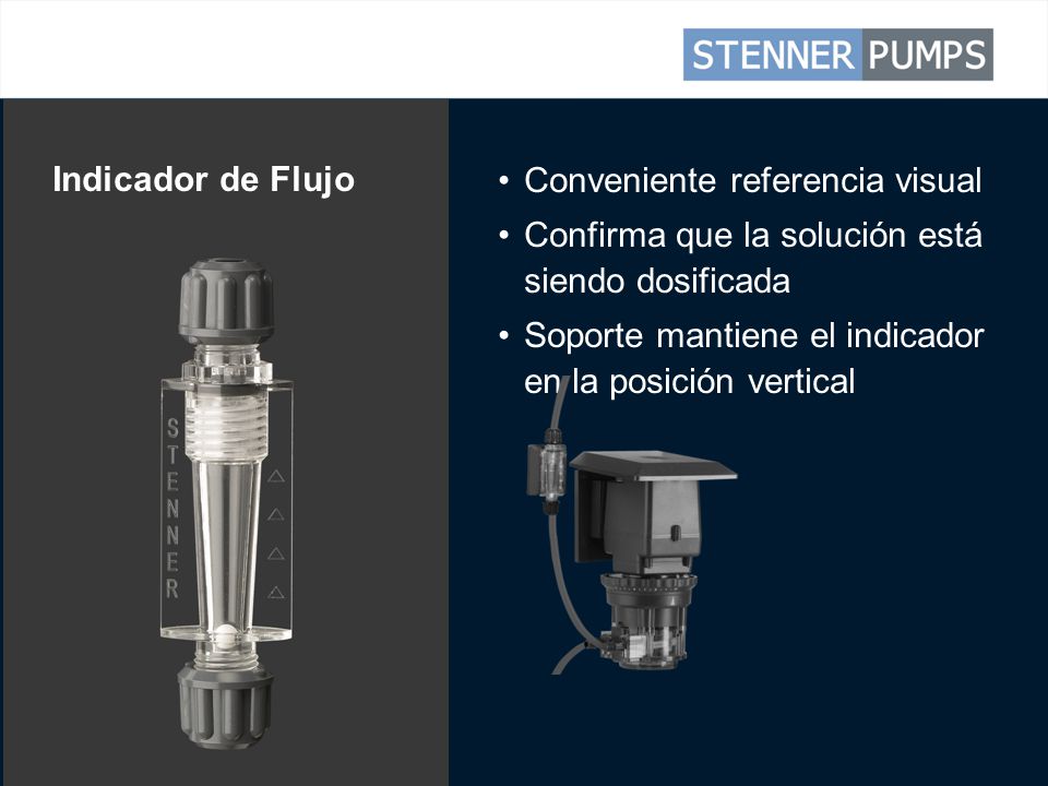 Indicador de Flujo Conveniente referencia visual. Confirma que la solución está siendo dosificada.