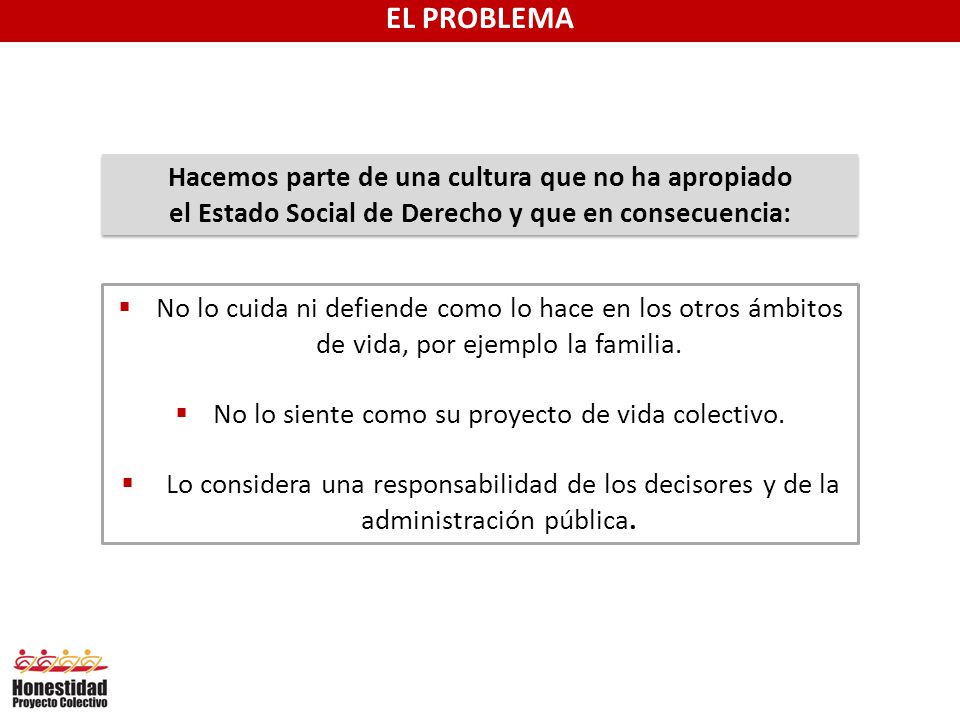 EL PROBLEMA Hacemos parte de una cultura que no ha apropiado