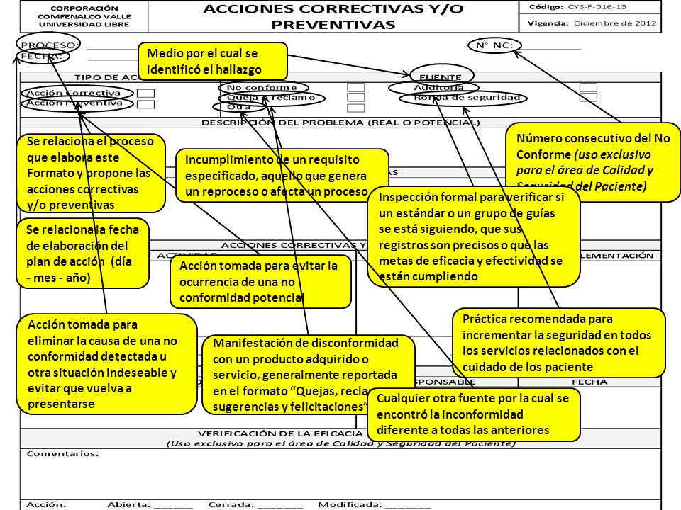 Se relaciona el proceso que elabora este Formato y propone las acciones correctivas y/o preventivas