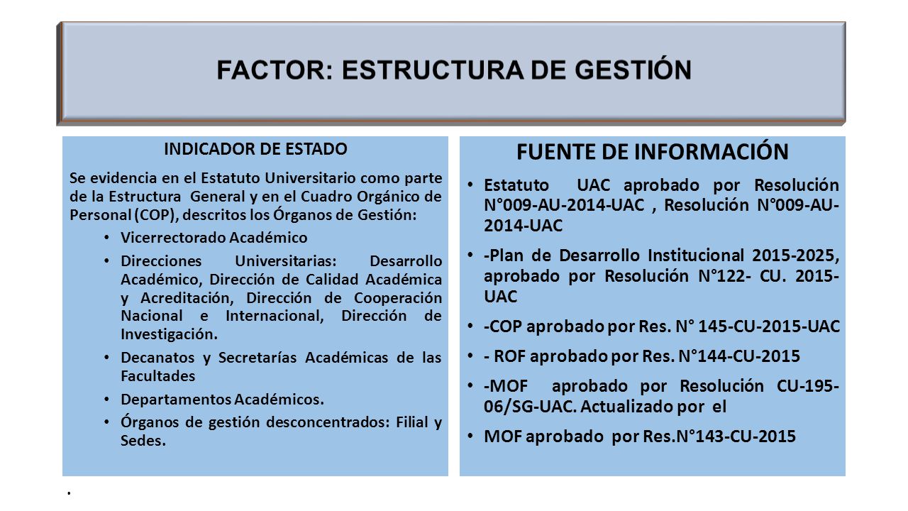FACTOR: ESTRUCTURA DE GESTIÓN