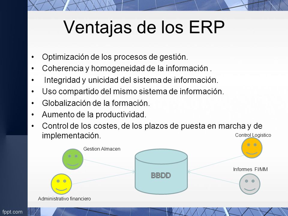 Ventajas de los ERP Optimización de los procesos de gestión.