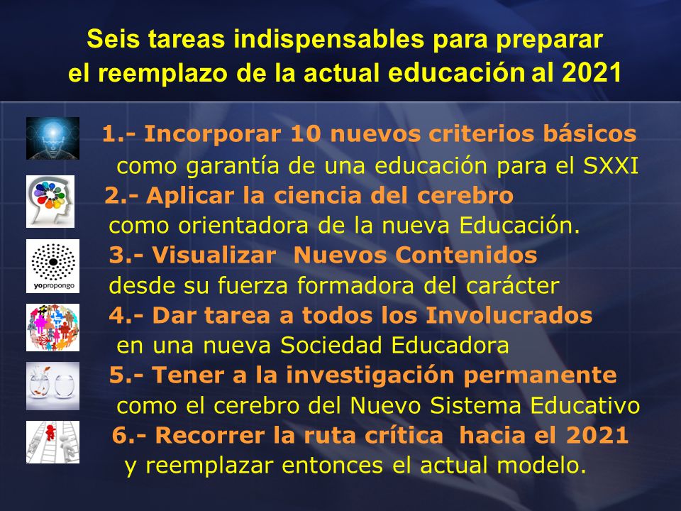 Seis tareas indispensables para preparar el reemplazo de la actual educación al 2021