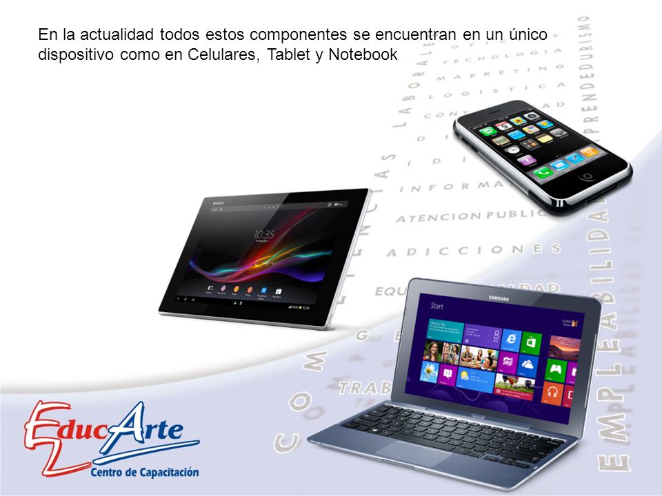 En la actualidad todos estos componentes se encuentran en un único dispositivo como en Celulares, Tablet y Notebook