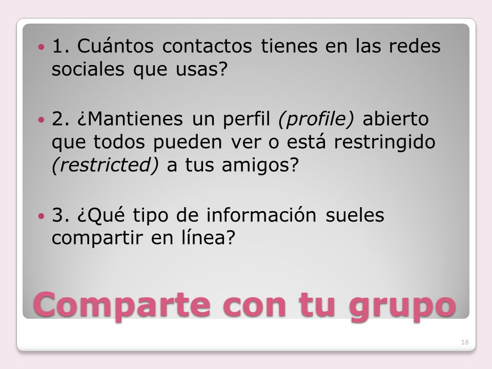 1. Cuántos contactos tienes en las redes sociales que usas