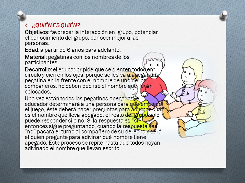 ¿QUIÉN ES QUIÉN Objetivos: favorecer la interacción en grupo, potenciar el conocimiento del grupo, conocer mejor a las personas.