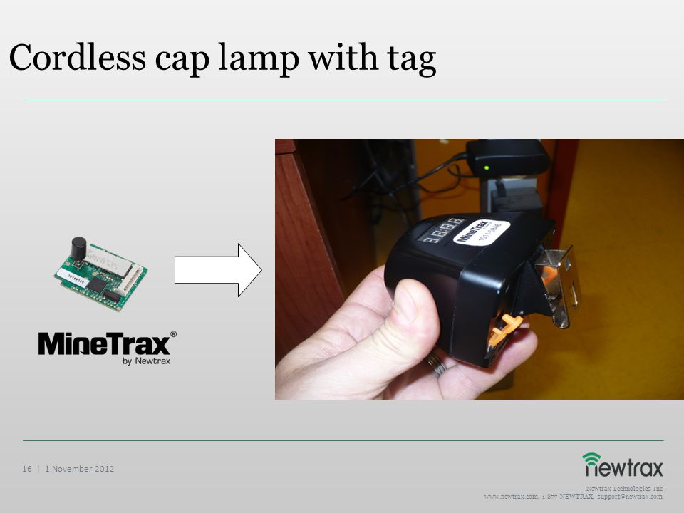Cordless cap lamp with tag
