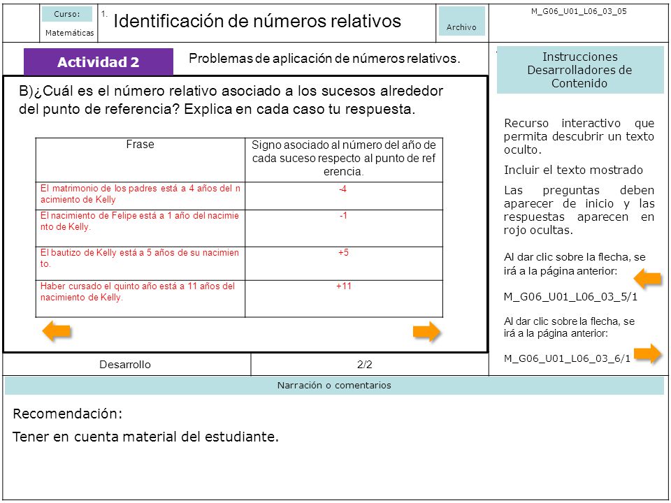 Identificación de números relativos