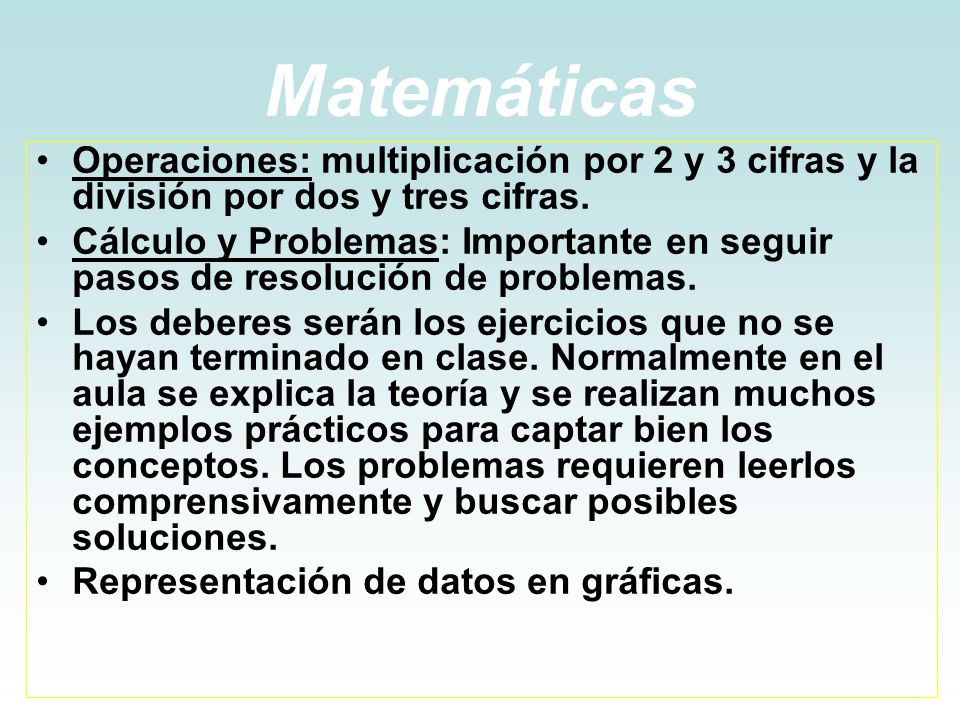 Matemáticas Operaciones: multiplicación por 2 y 3 cifras y la división por dos y tres cifras.