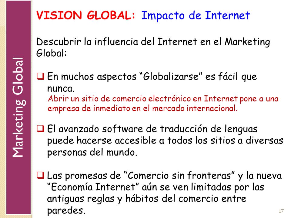Marketing Global VISION GLOBAL: Impacto de Internet