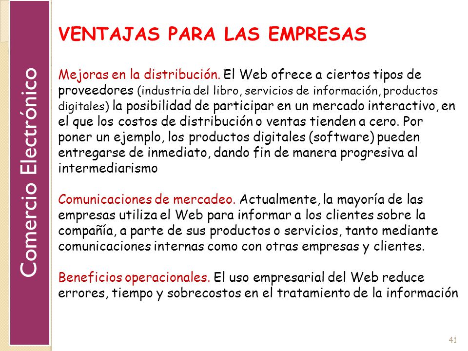 Comercio Electrónico VENTAJAS PARA LAS EMPRESAS