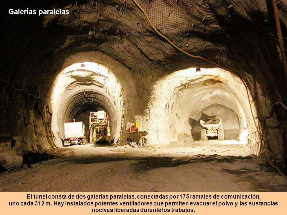 Galerías paralelas El túnel consta de dos galerías paralelas, conectadas por 175 ramales de comunicación,
