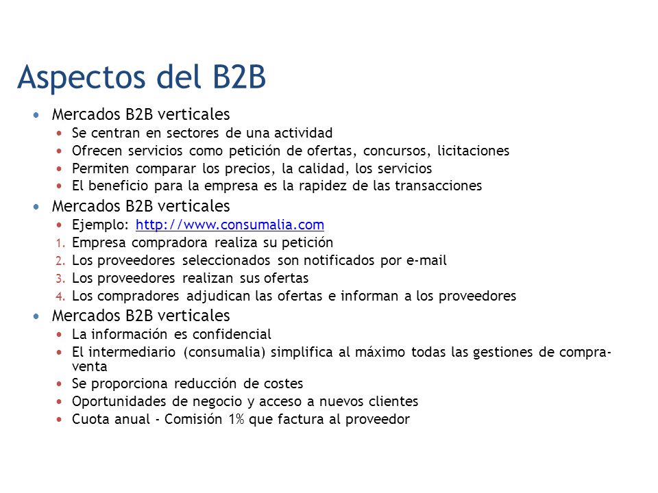 Aspectos del B2B Mercados B2B verticales