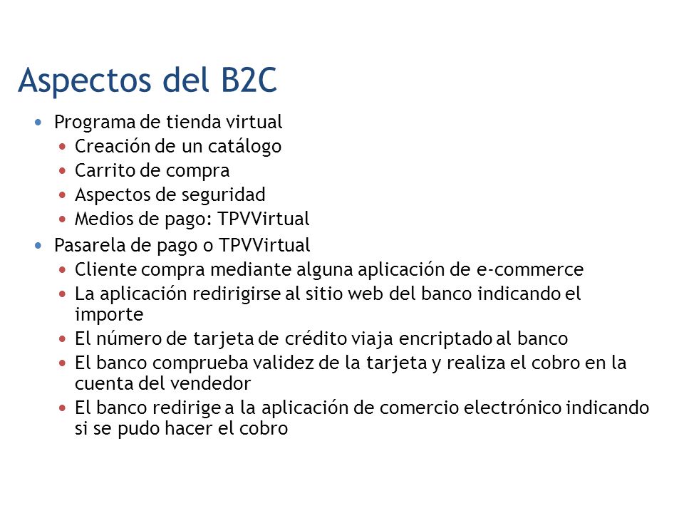 Aspectos del B2C Programa de tienda virtual Creación de un catálogo