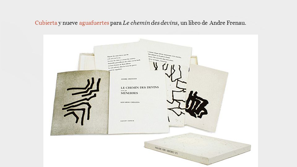 Cubierta y nueve aguafuertes para Le chemin des devins, un libro de Andre Frenau.