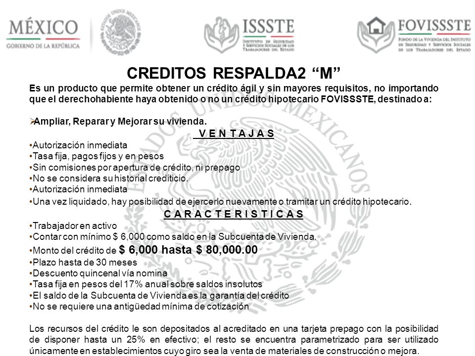 CREDITOS RESPALDA2 M V E N T A J A S C A R A C T E R I S T I C A S