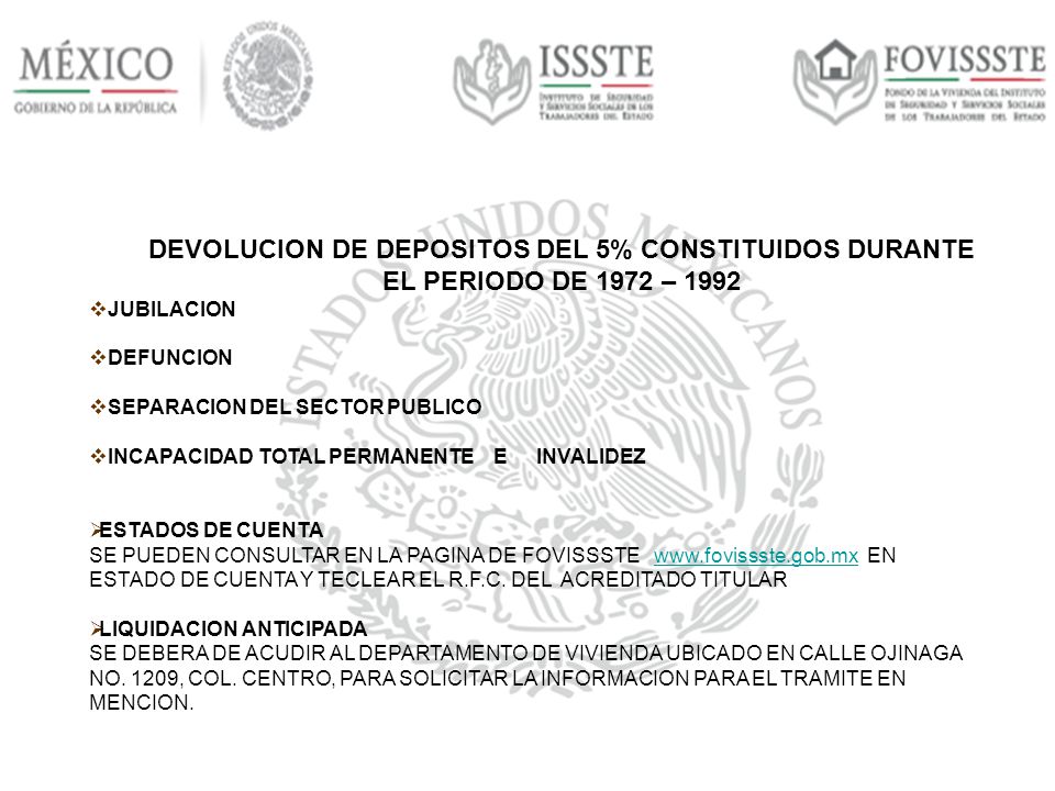 DEVOLUCION DE DEPOSITOS DEL 5% CONSTITUIDOS DURANTE EL PERIODO DE 1972 – 1992