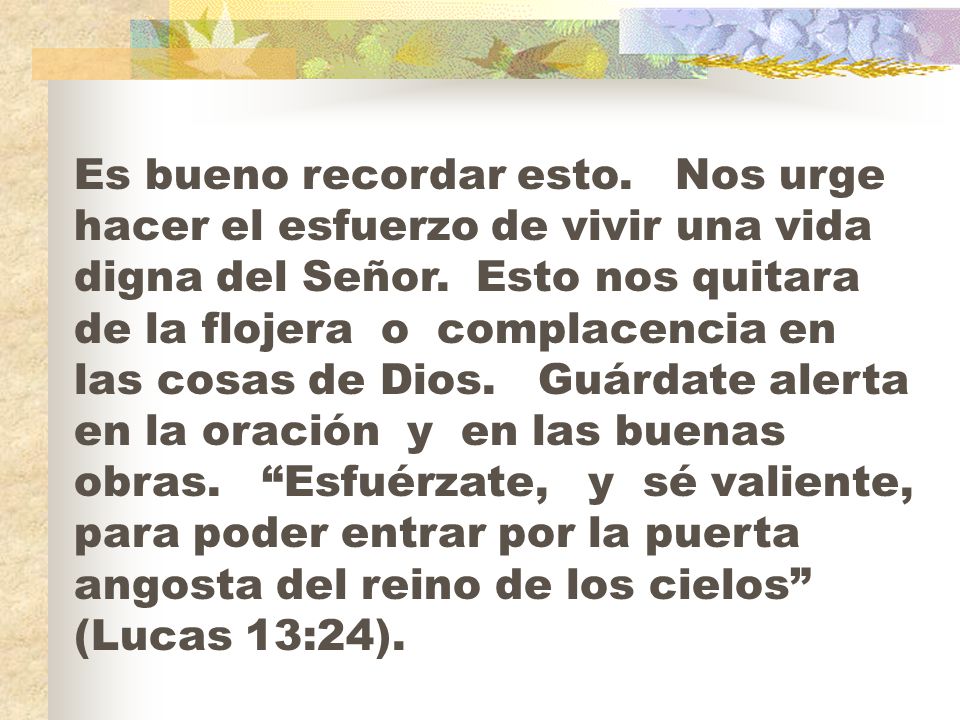Es bueno recordar esto. Nos urge hacer el esfuerzo de vivir una vida digna del Señor.
