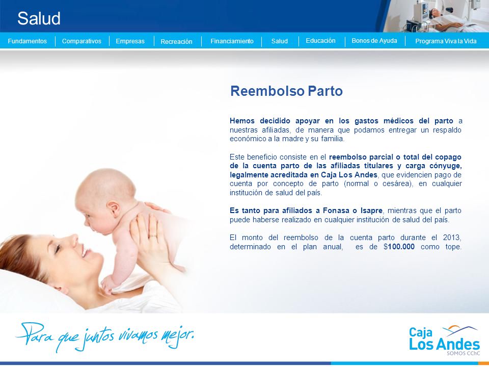 Salud Salud. Educación. Bonos de Ayuda. Fundamentos. Comparativos. Recreación. Financiamiento.