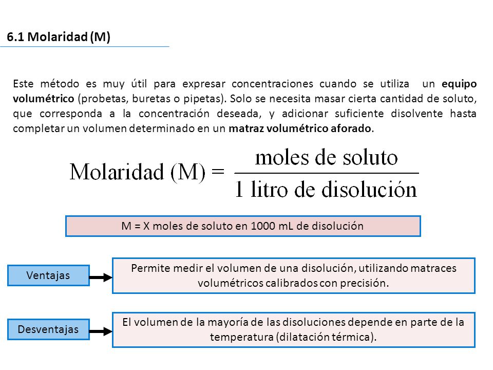 M = X moles de soluto en 1000 mL de disolución