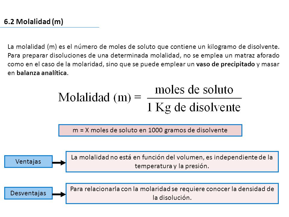 m = X moles de soluto en 1000 gramos de disolvente