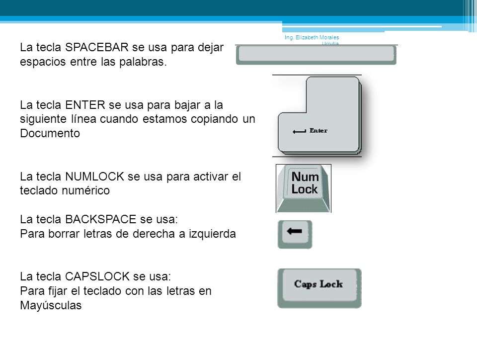 La tecla SPACEBAR se usa para dejar espacios entre las palabras.