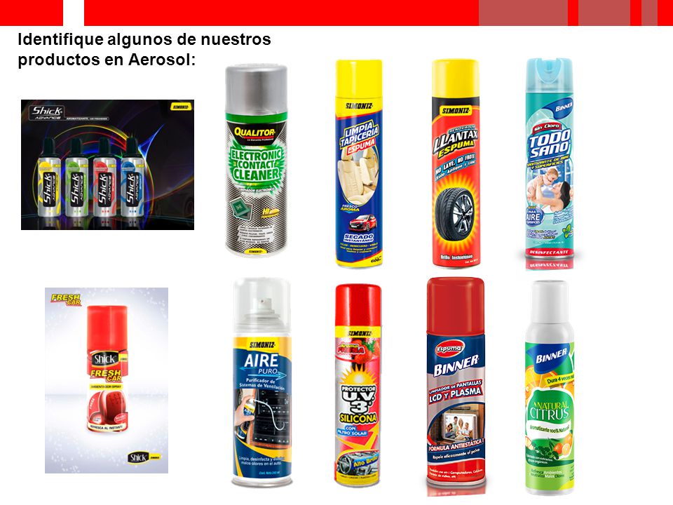 Identifique algunos de nuestros productos en Aerosol: