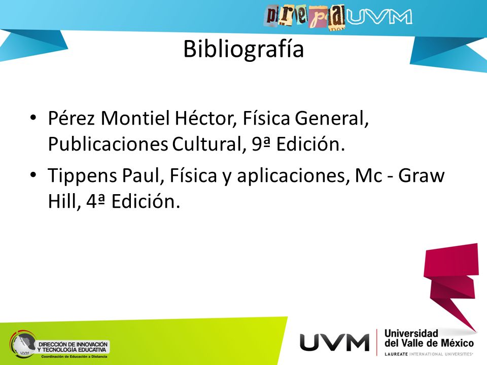 Bibliografía Pérez Montiel Héctor, Física General, Publicaciones Cultural, 9ª Edición.