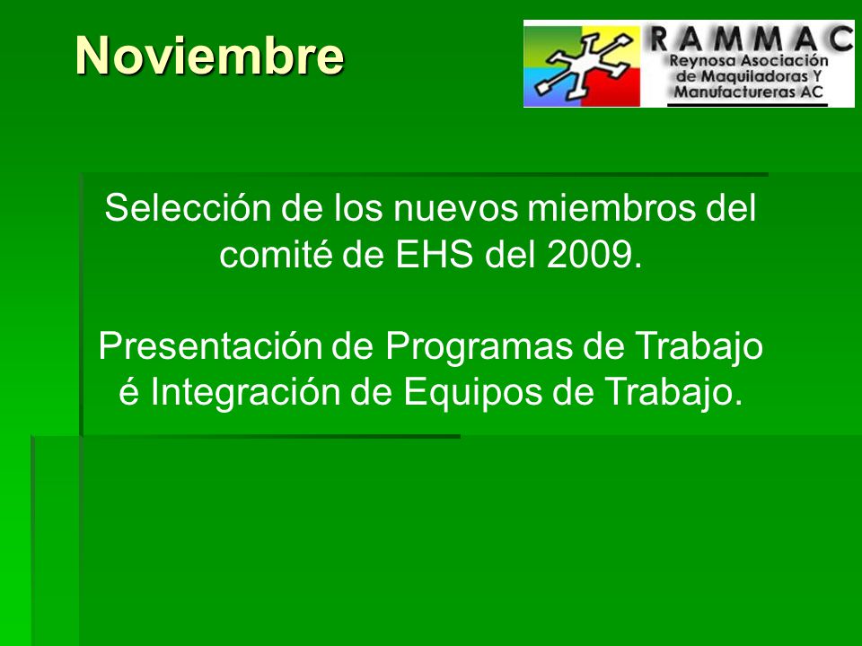 Noviembre Selección de los nuevos miembros del comité de EHS del 2009.