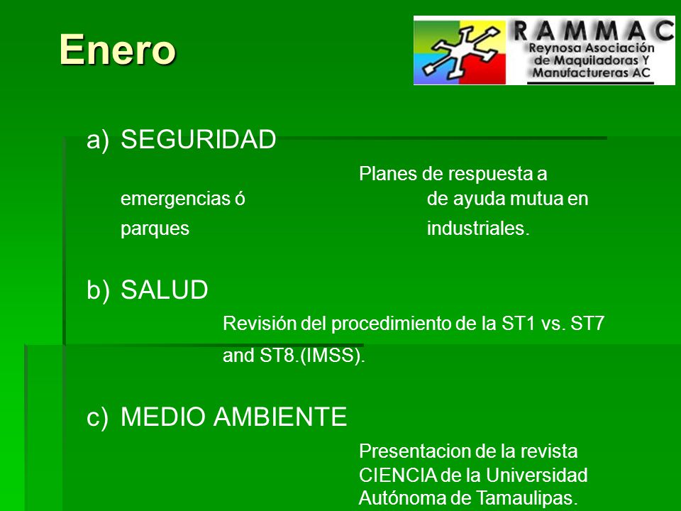 Enero SEGURIDAD Planes de respuesta a emergencias ó de ayuda mutua en parques industriales.