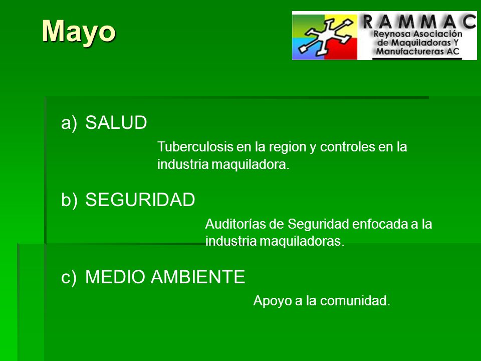 Mayo SALUD Tuberculosis en la region y controles en la industria maquiladora.
