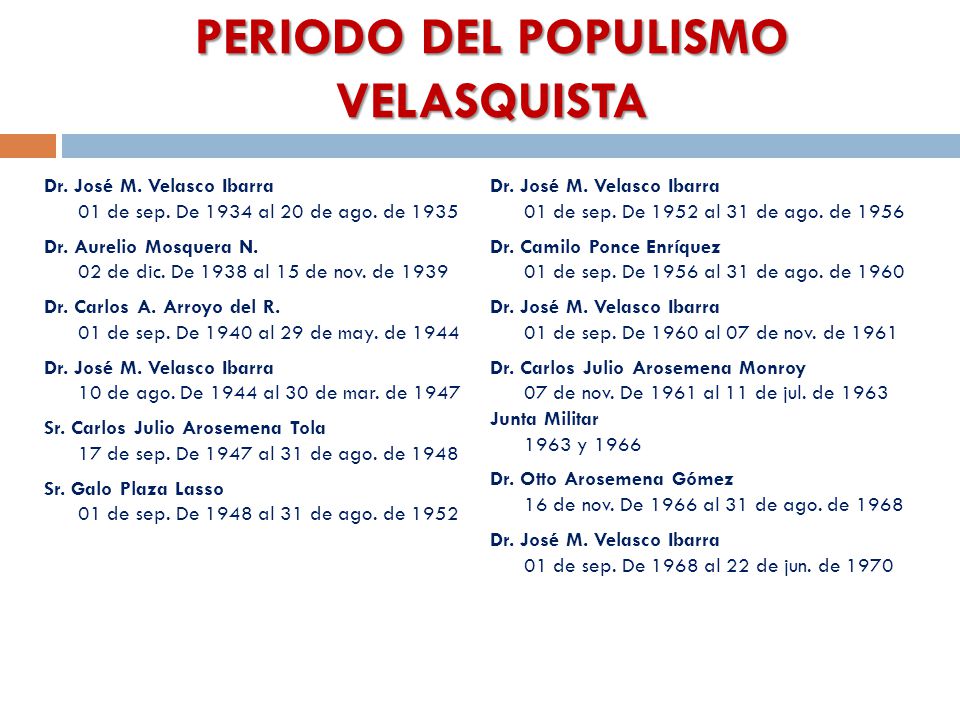 PERIODO DEL POPULISMO VELASQUISTA