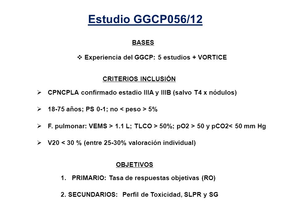Estudio GGCP056/12 Bases Experiencia del GGCP: 5 estudios + VORTICE