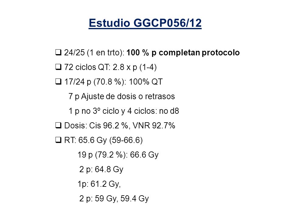 Estudio GGCP056/12 24/25 (1 en trto): 100 % p completan protocolo