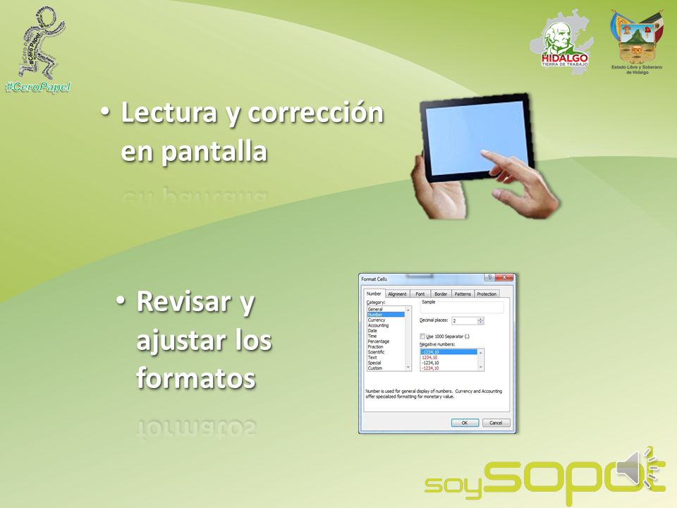 Revisar y ajustar los formatos Lectura y corrección en pantalla
