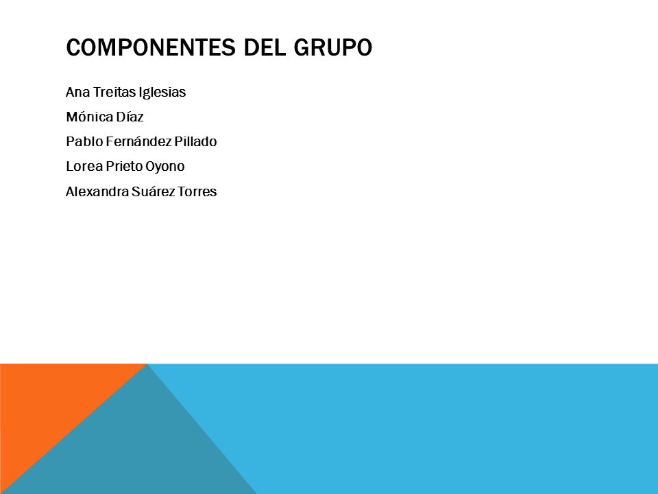 Componentes del grupo Ana Treitas Iglesias Mónica Díaz Pablo Fernández Pillado Lorea Prieto Oyono Alexandra Suárez Torres