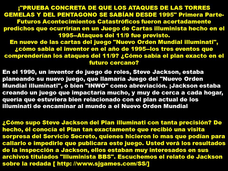 ¡ PRUEBA CONCRETA DE QUE LOS ATAQUES DE LAS TORRES GEMELAS Y DEL PENTAGONO SE SABÍAN DESDE 1995 Primera Parte- Futuros Acontecimientos Catastróficos fueron acertadamente predichos que ocurrirían en un Juego de Cartas illuminista hecho en el Ataques del 11/9 fue previsto.