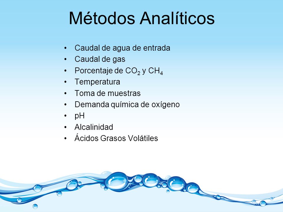 Métodos Analíticos Caudal de agua de entrada Caudal de gas