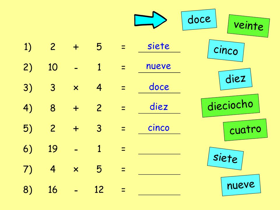 doce + veinte - × cinco diez dieciocho cuatro siete nueve 1) 2 5 =