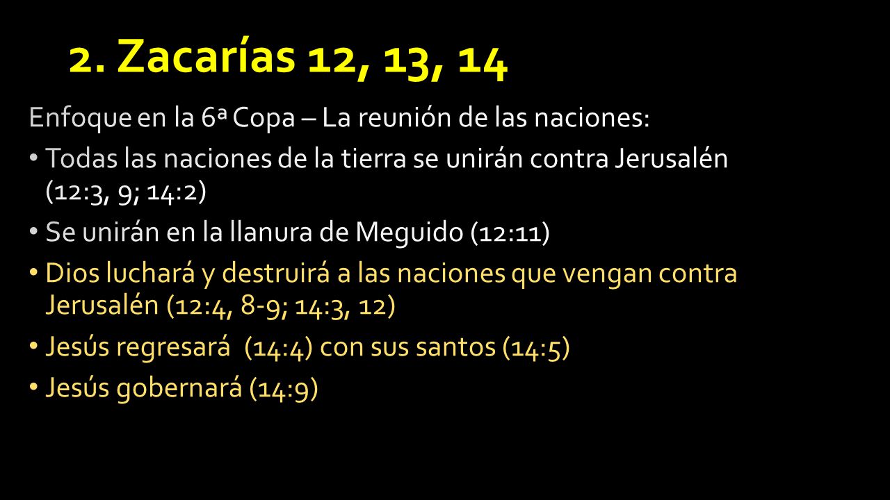 2. Zacarías 12, 13, 14 Enfoque en la 6ª Copa – La reunión de las naciones: