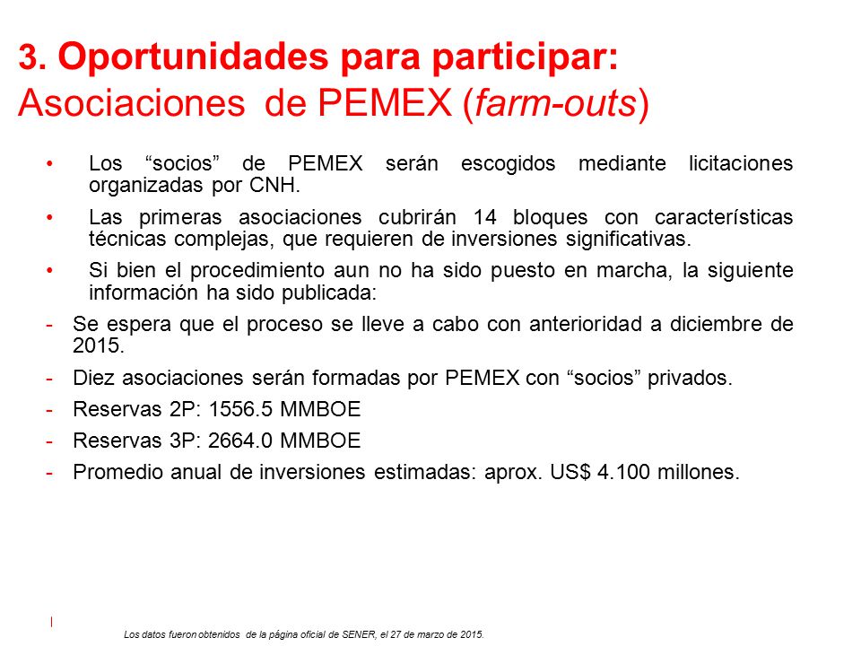 3. Oportunidades para participar: Asociaciones de PEMEX (farm-outs)
