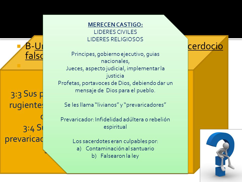 B-Un liderazgo corrupto y cruel, y un sacerdocio falso (3:3,4)