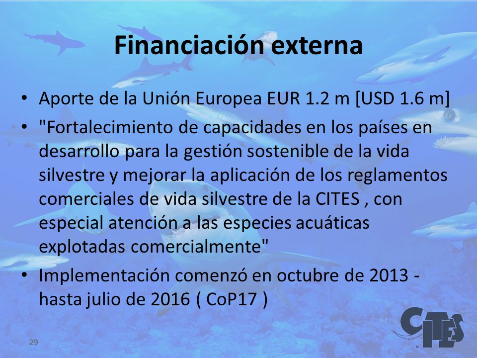 Financiación externa Aporte de la Unión Europea EUR 1.2 m [USD 1.6 m]