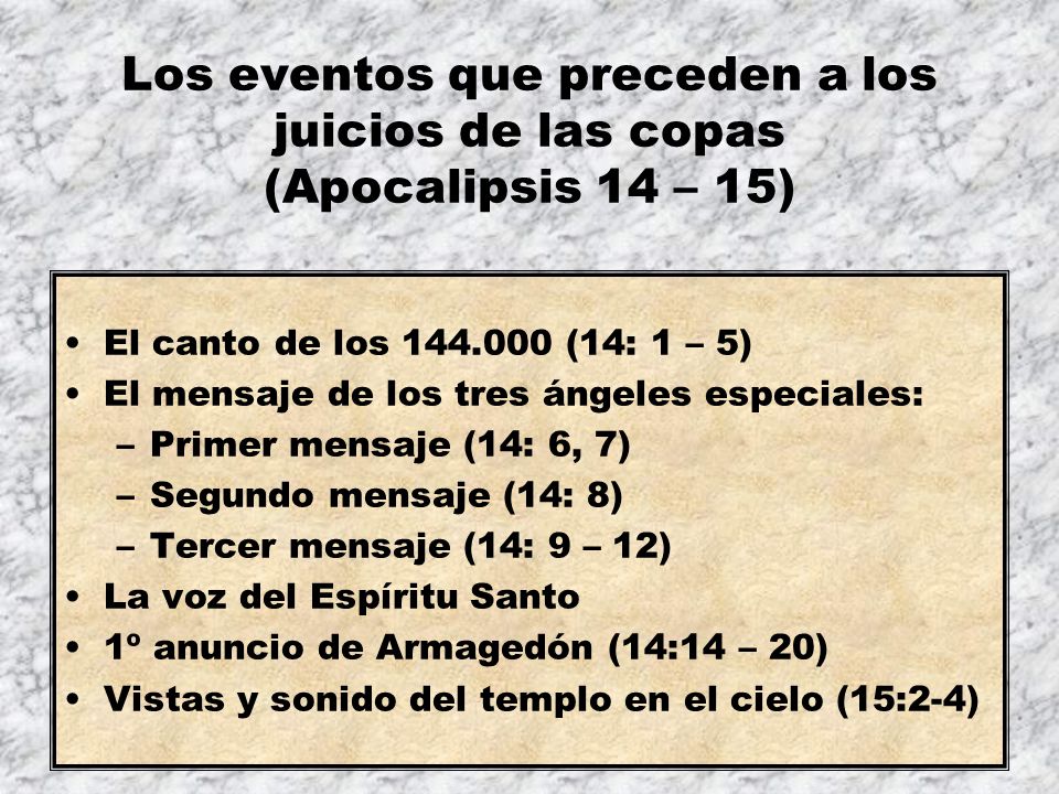 Los eventos que preceden a los juicios de las copas (Apocalipsis 14 – 15)